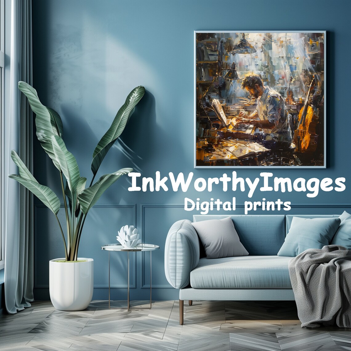 Musician At Work Piano Art, Vintage Musician Scene - Image 5