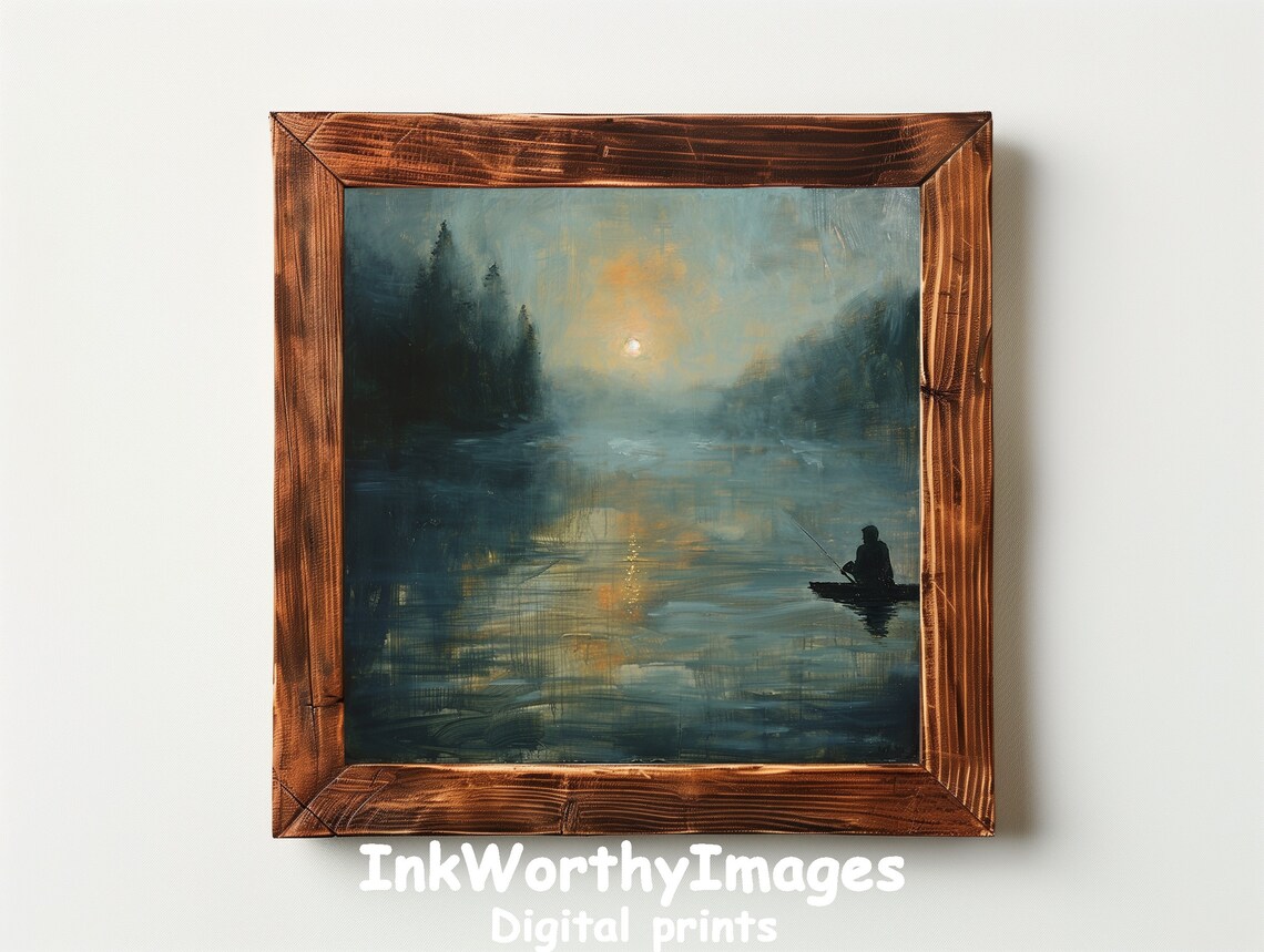 Tranquil Fishing At Sunrise, Serene Lake Scene - Image 6
