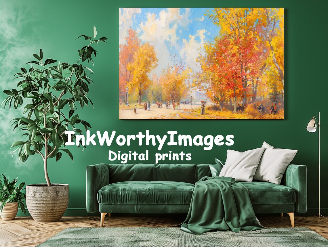 Sunny Autumn Park Scene, Colorful Fall Foliage Art Print - Image 2