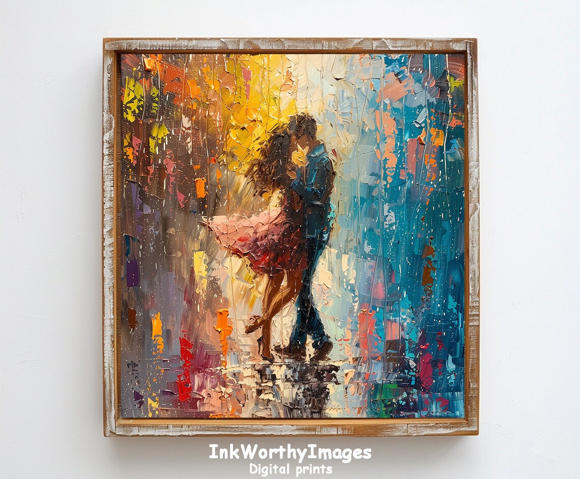 Romantic Couple Dancing In Rain, Abstract Art - Image 2