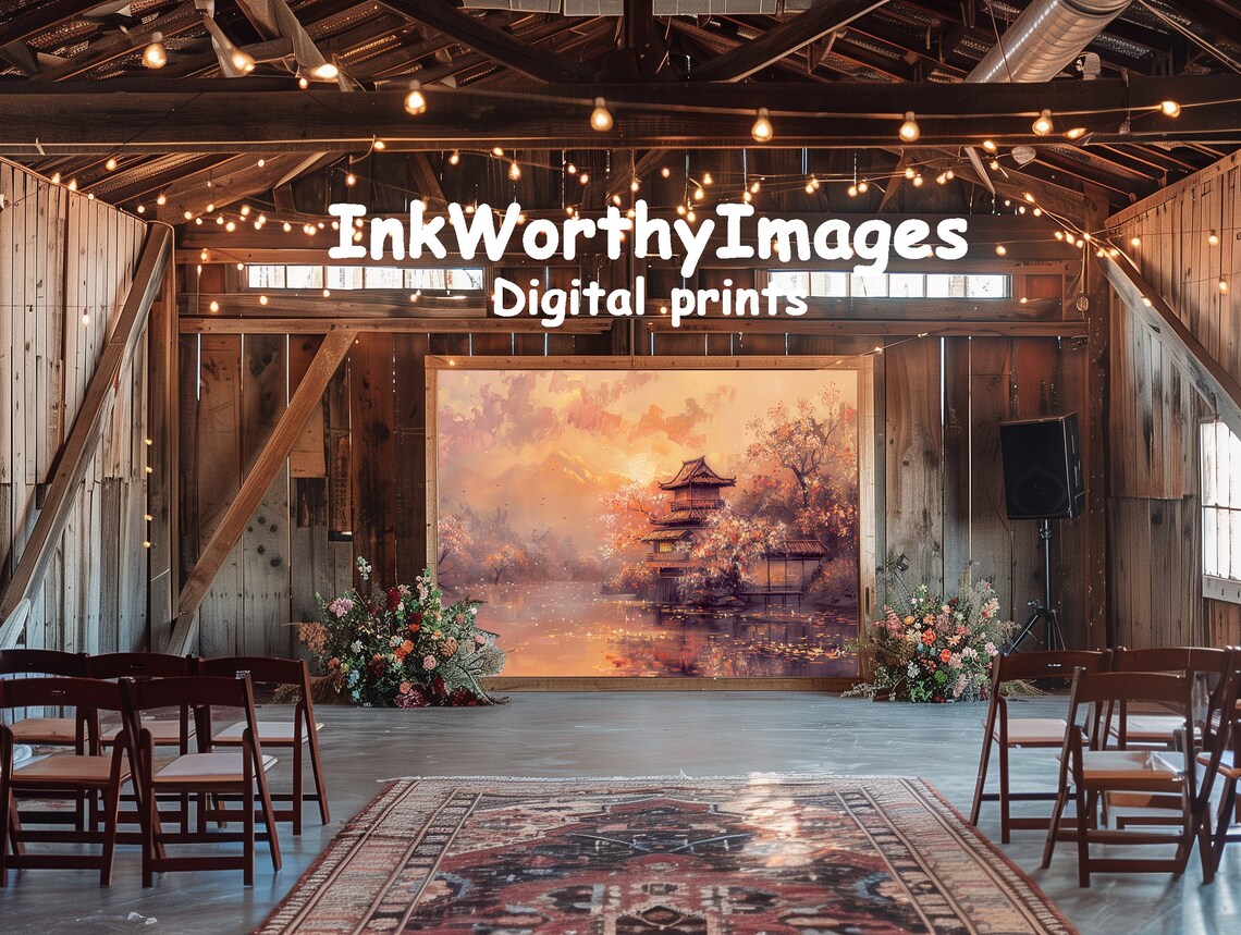 Japanese Pagoda At Sunset, Autumn Lake Landscape Art - Image 6