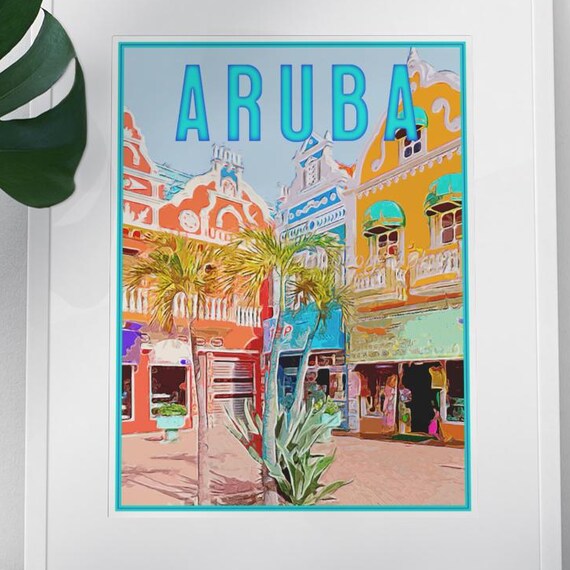 Aruba Travel Poster Vintage Serigraph Style Wall Art Vacation Souvenir Frame Not Included