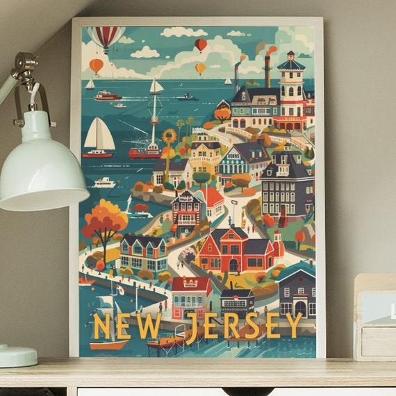 New Jersey Travel Poster Vintage Style Posterhome Wall Art Vacation Home State Souvenir Frame Not Included