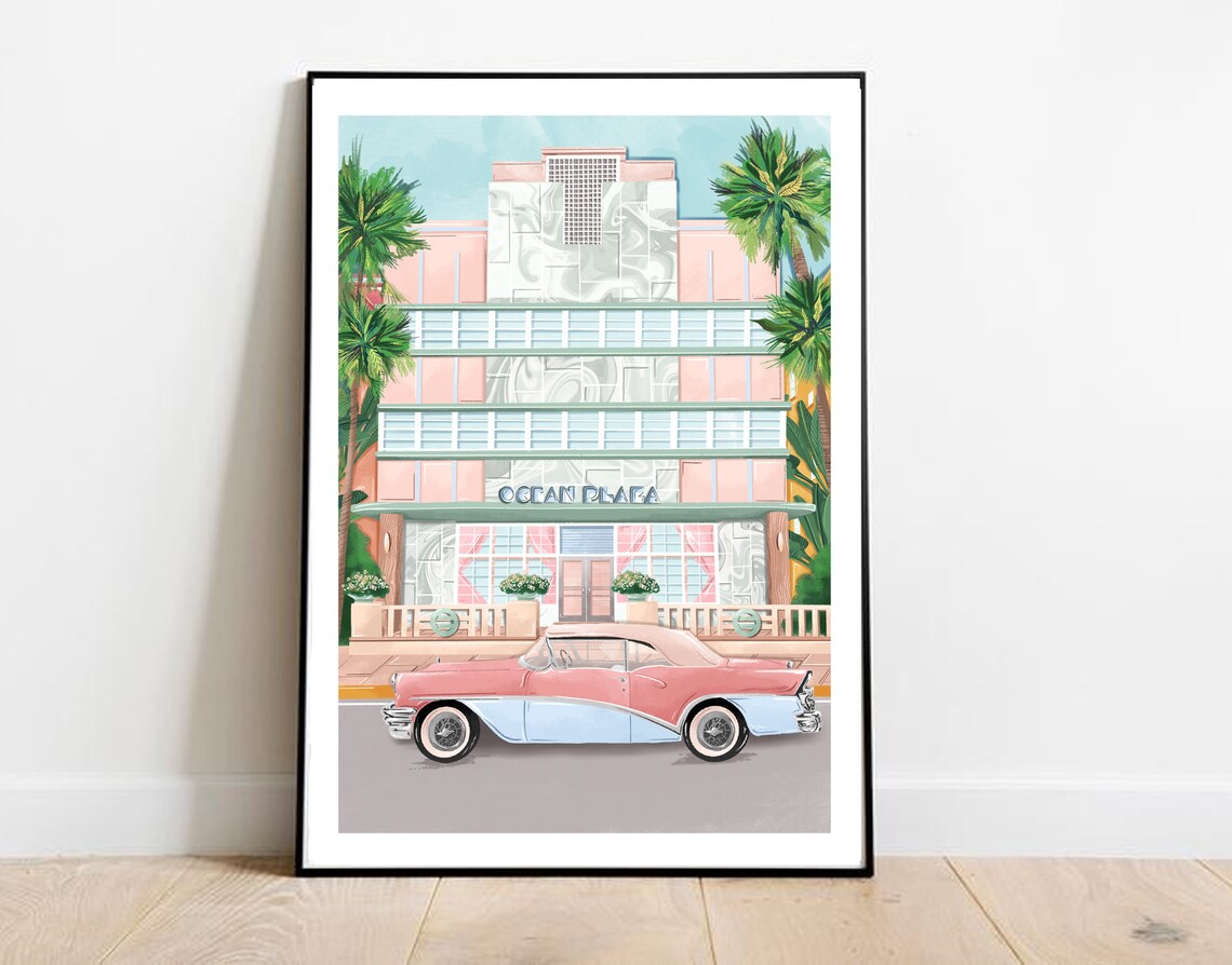 Miami Art Deco Travel Poster, Miami Beach