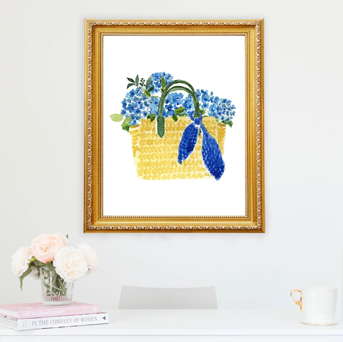 Blue Hydrangea Watercolor Nantucket Tote Art Print - Image 3