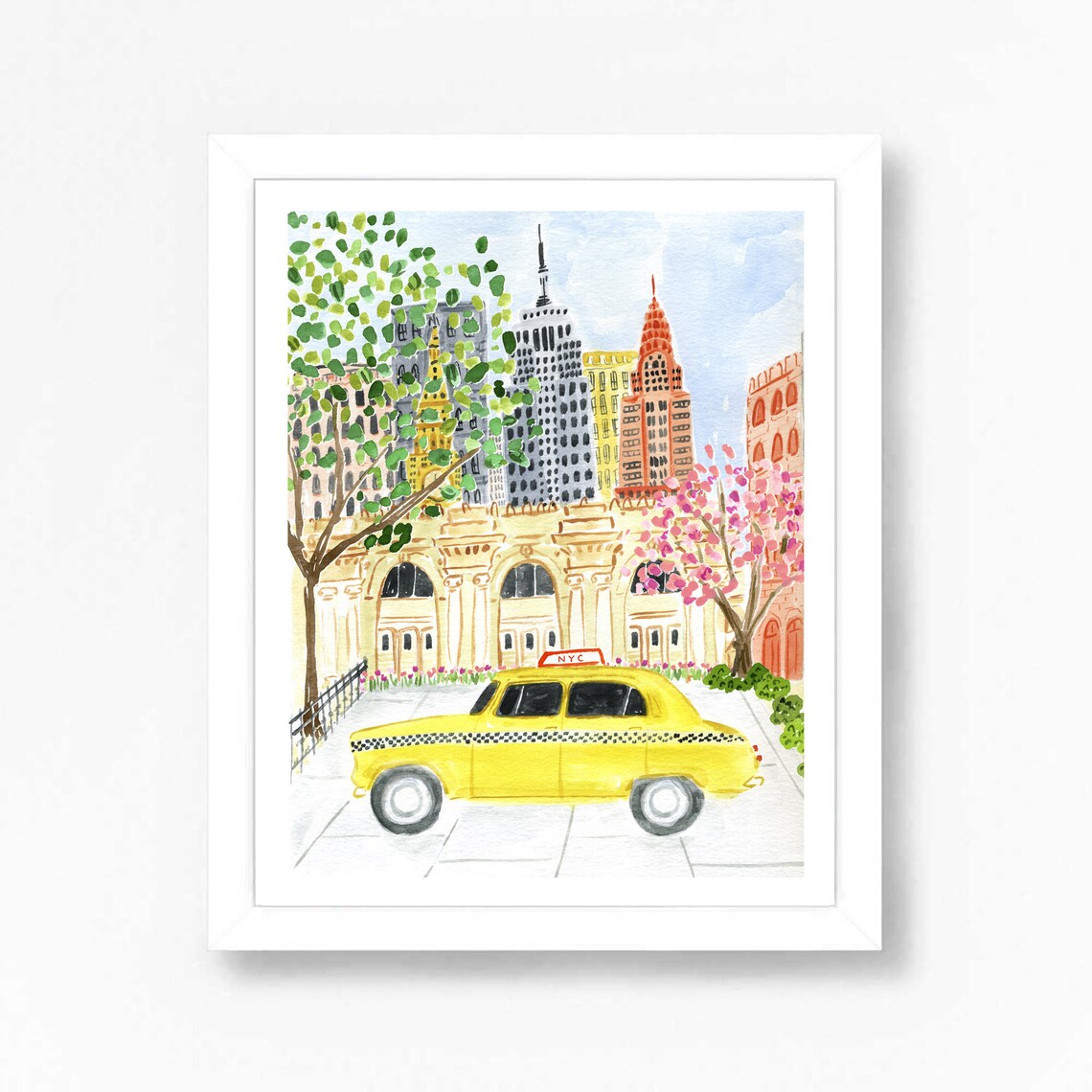 New York City Watercolor Travel Poster, NYC Landmarks