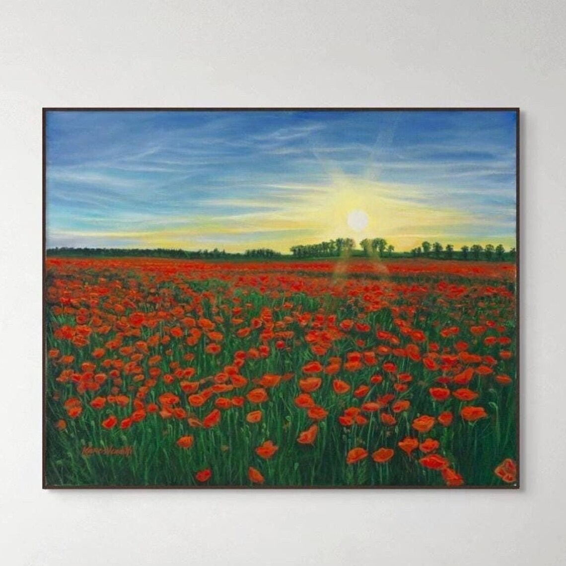 Red Poppy Field Sunset Bloom Blue Sky Wildflower Meadow Poster - Image 3