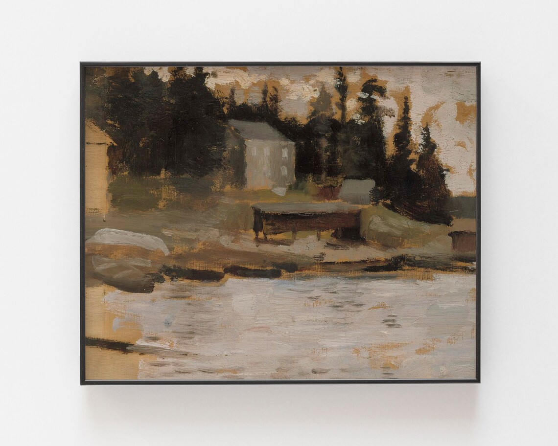 Rustic Vintage Landscape Print, Lake Cottage Decor