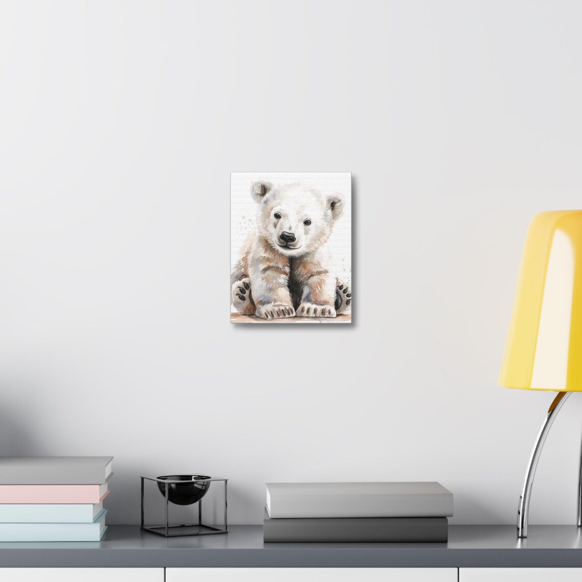 Baby Polar Bear Cub Sitting Soft Watercolor White Nursery Art Poster - Image 2