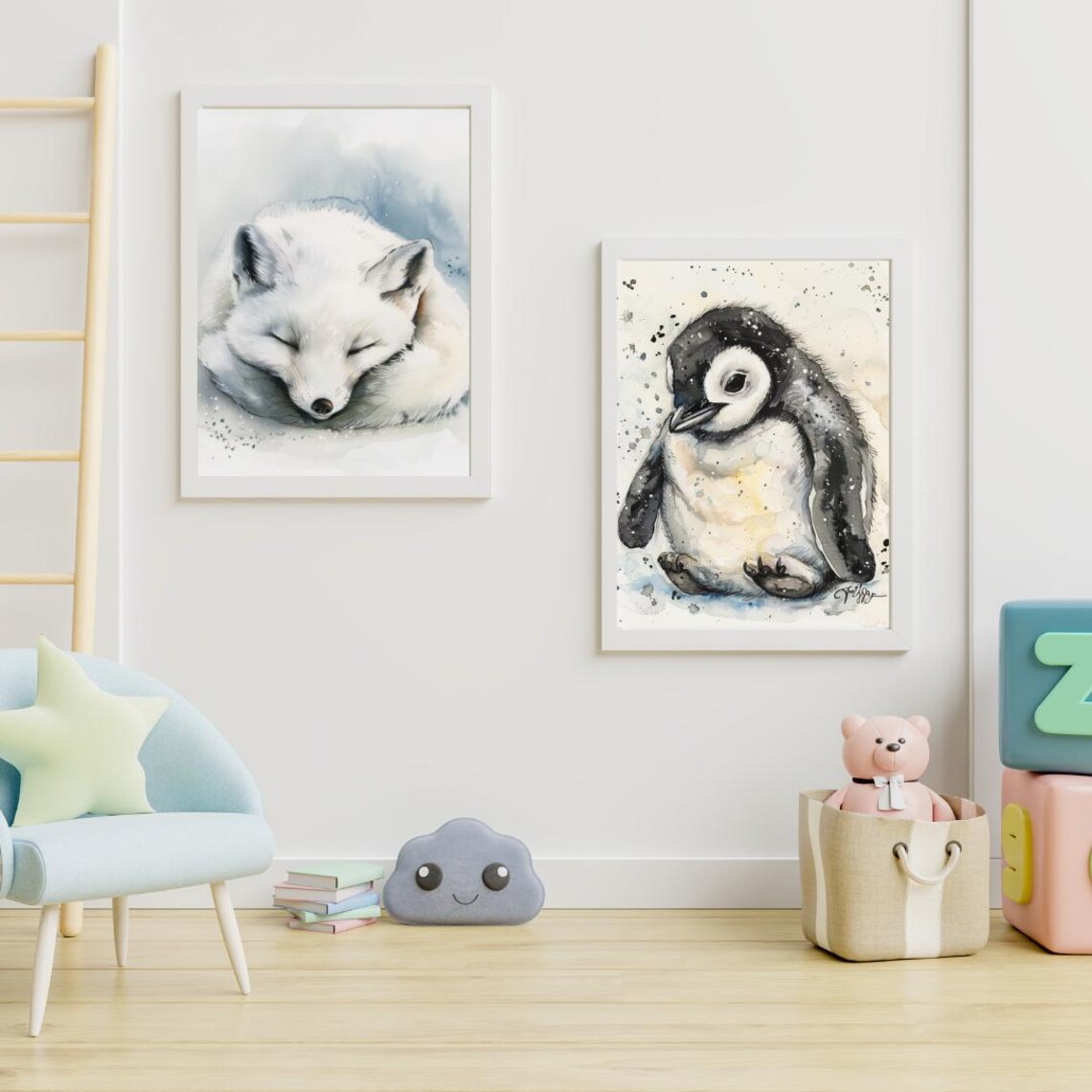 Sleeping Arctic Fox In Snow Winter Watercolor Kids Room Animal Poster - Image 4