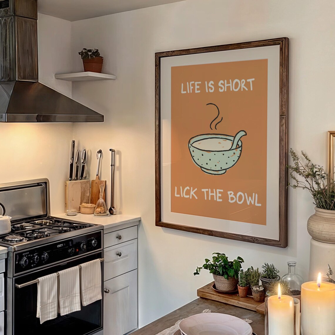 Life Is Short Lick The Bowl Orange Soup Kitchen Wall Art Print - Image 5