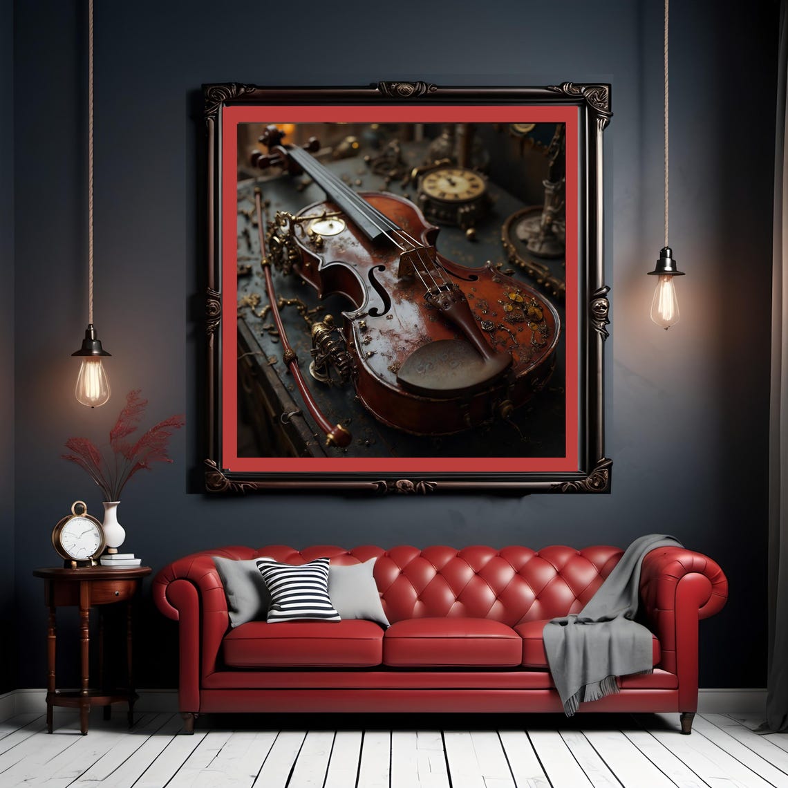 Steampunk Violin with Brass Gears and Clockwork Details Decor Poster - Image 3