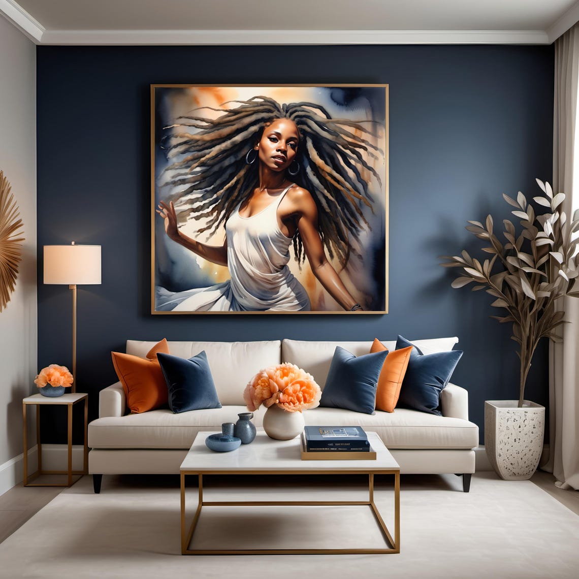 Watercolor Dancer Flowing Dreadlocks Expressive Movement Art Poster - Image 3