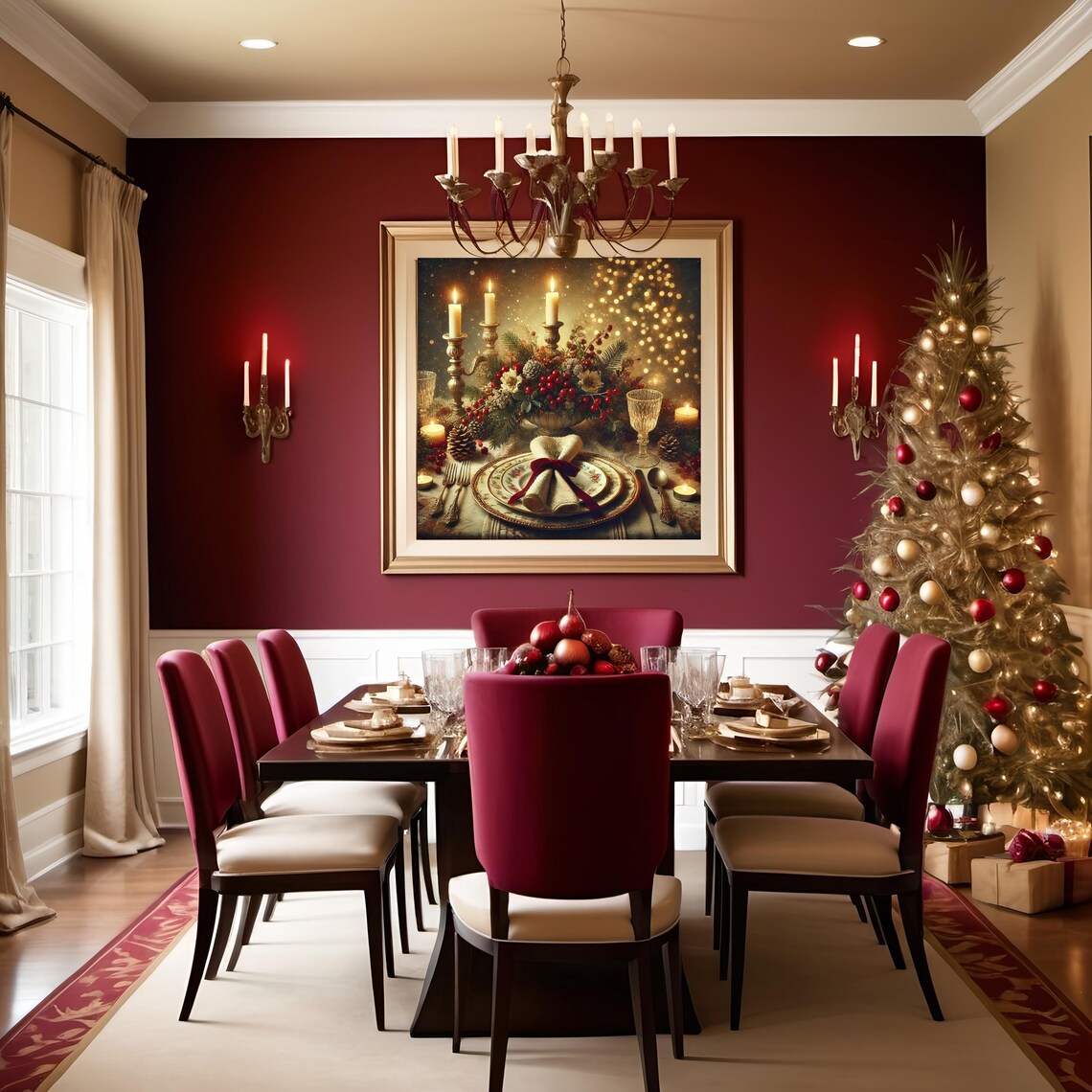 Christmas Table Centerpiece Golden Glow Candlelit Dinner Art Print - Image 2