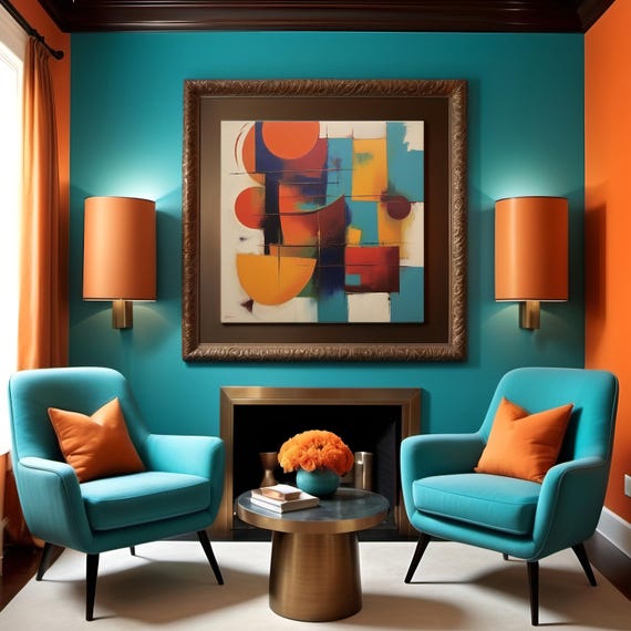 Abstract Geometric Art Mid Century Modern Style Bold Colorful Shapes Painting Vibrant Mid 20th Century Inspired Decor Contemporary Art