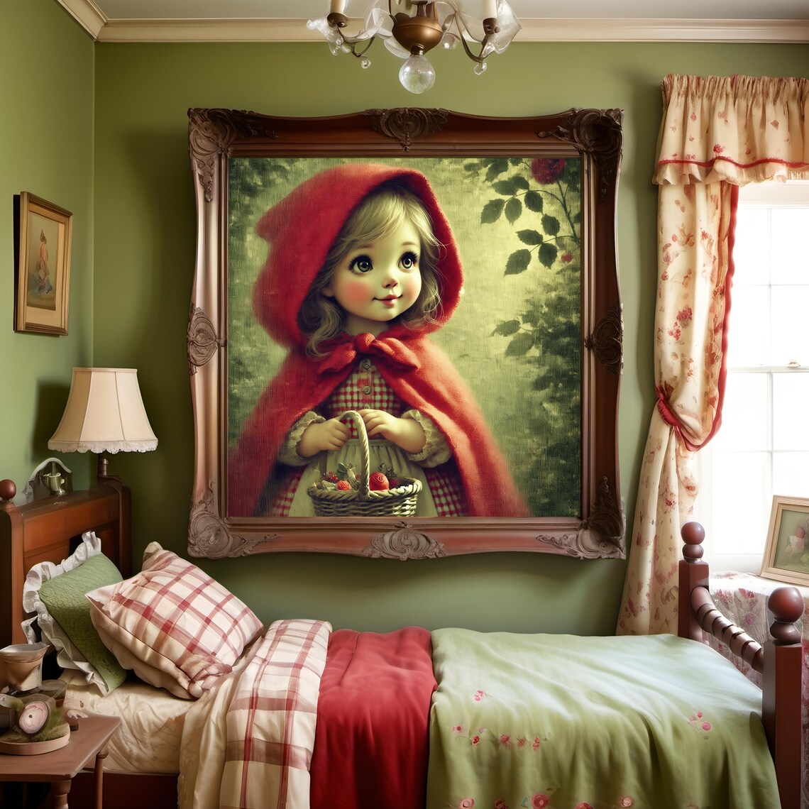Little Red Riding Hood Girl Red Cape Basket Whimsical Fairytale Poster - Image 3