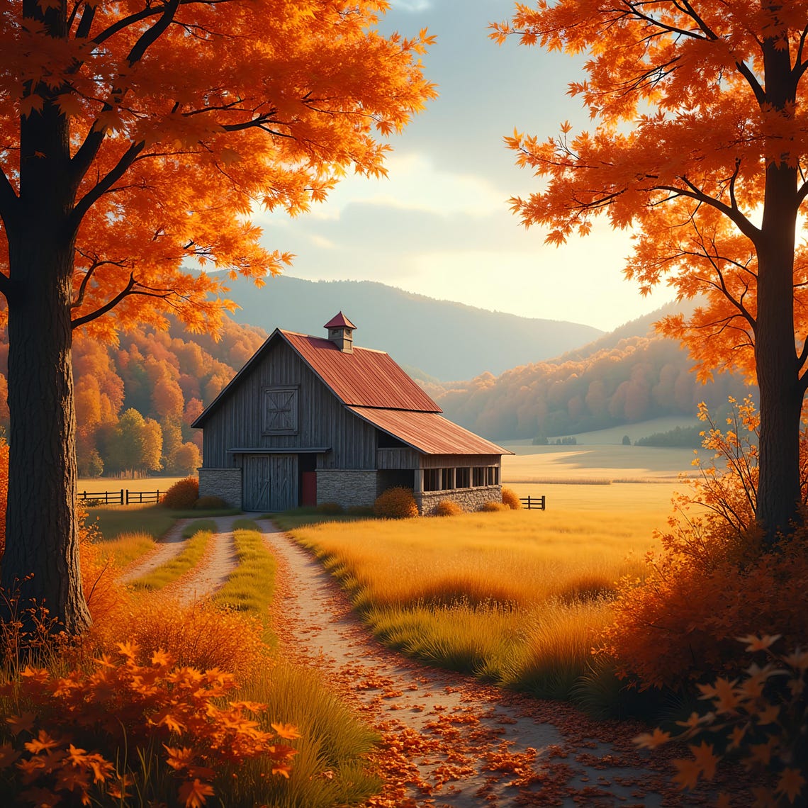 Warm Autumn Fields, Seasonal Art Print
