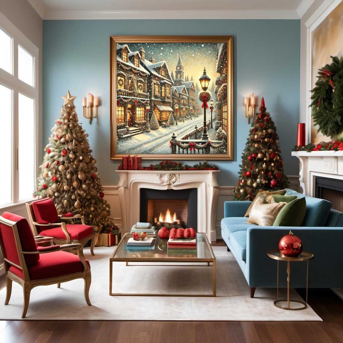Vintage Christmas Town, Holiday Village Art Print - Image 3