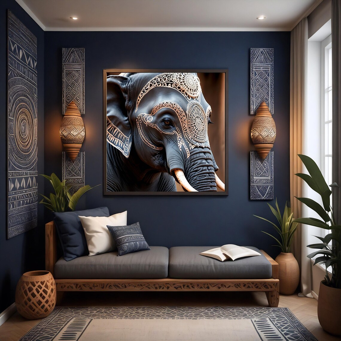 Tattooed Elephant Art Print, Bold Intricate Design - Image 3