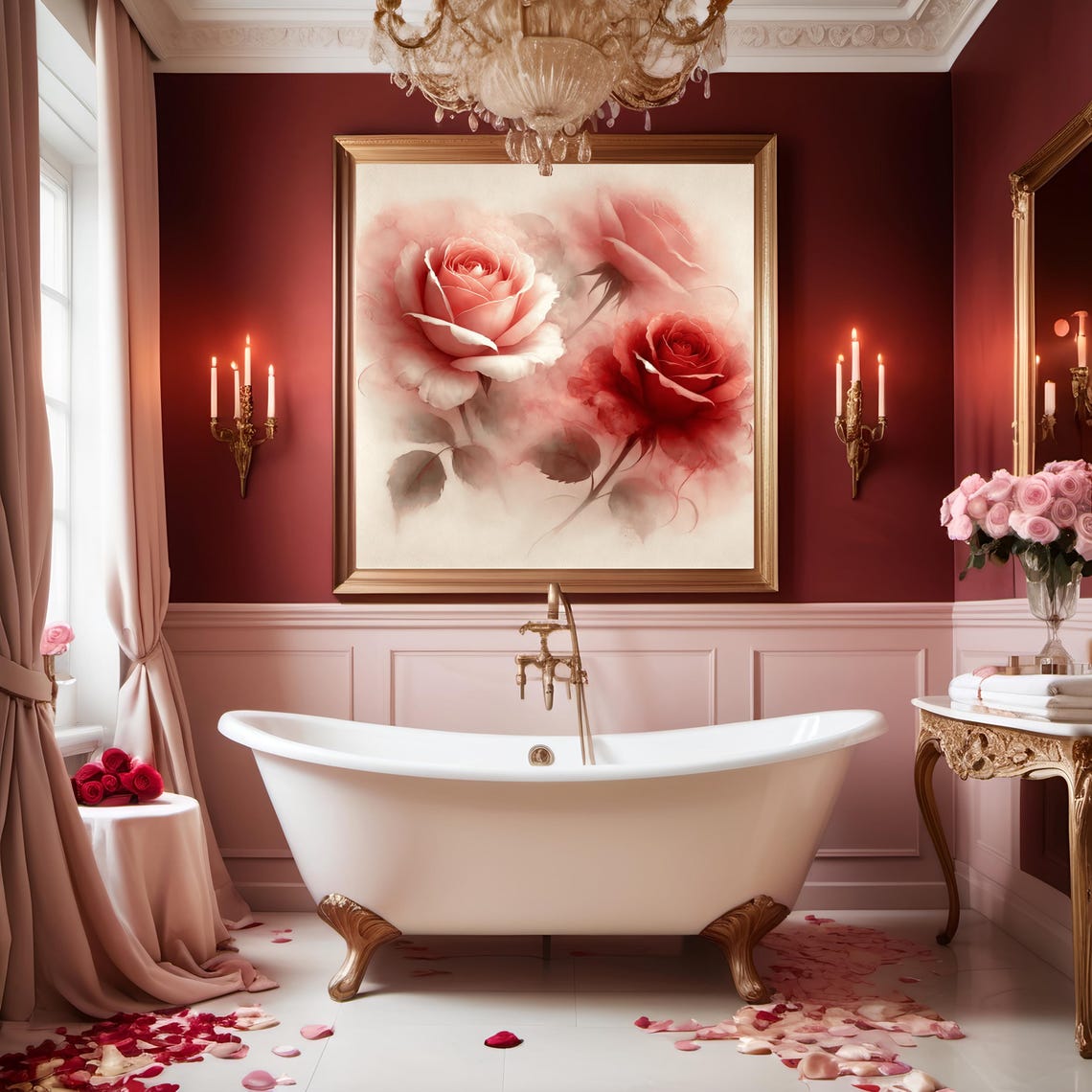 Watercolor Blush And Red Roses Dreamy Romantic Floral Poster - Image 2