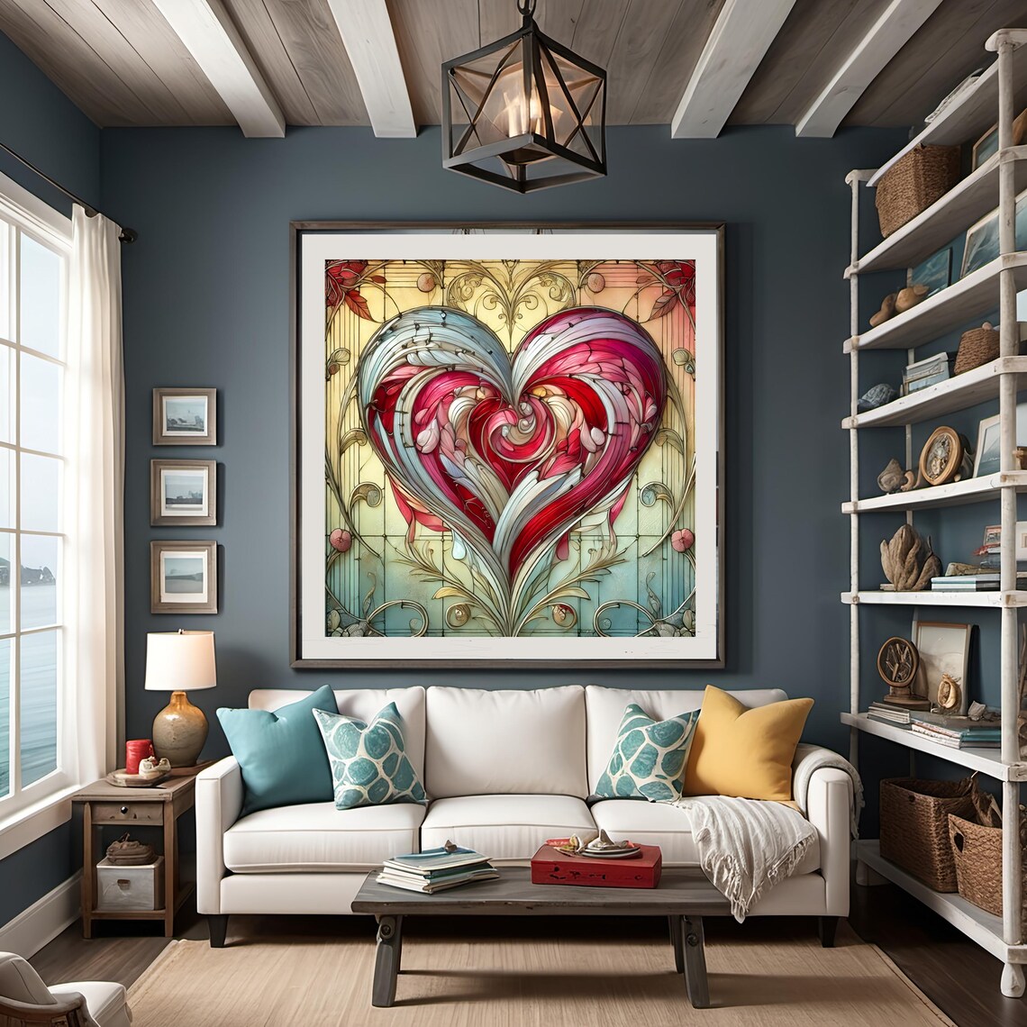 Art Nouveau Stained Glass Heart, Valentine Wall Art Print - Image 3