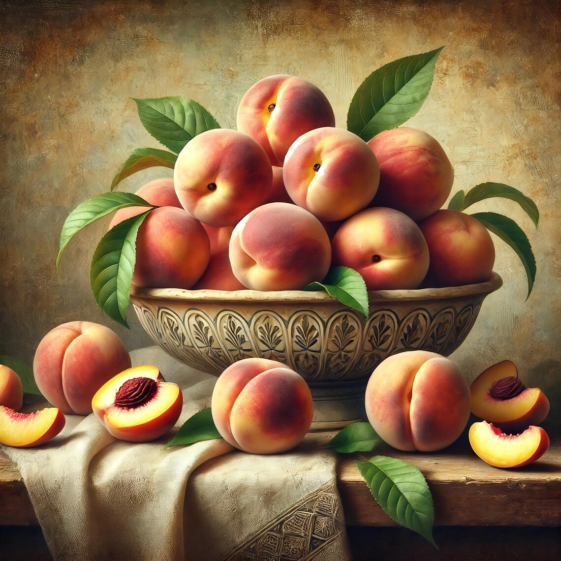 Vintage Peach Still Life Wall Art Rustic Fruit Bowl Print Impressionist Still Life Home Dcor Gift Idea For Her Instant