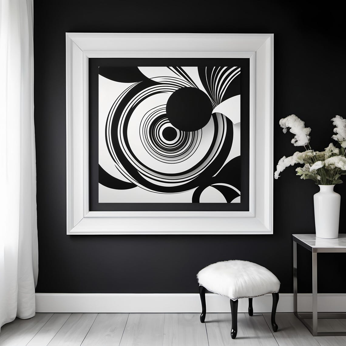 Minimalist Black And White Abstract Geometric Modern Art High Contrast Elegant Wall Decor For Home Or Office - Image 2