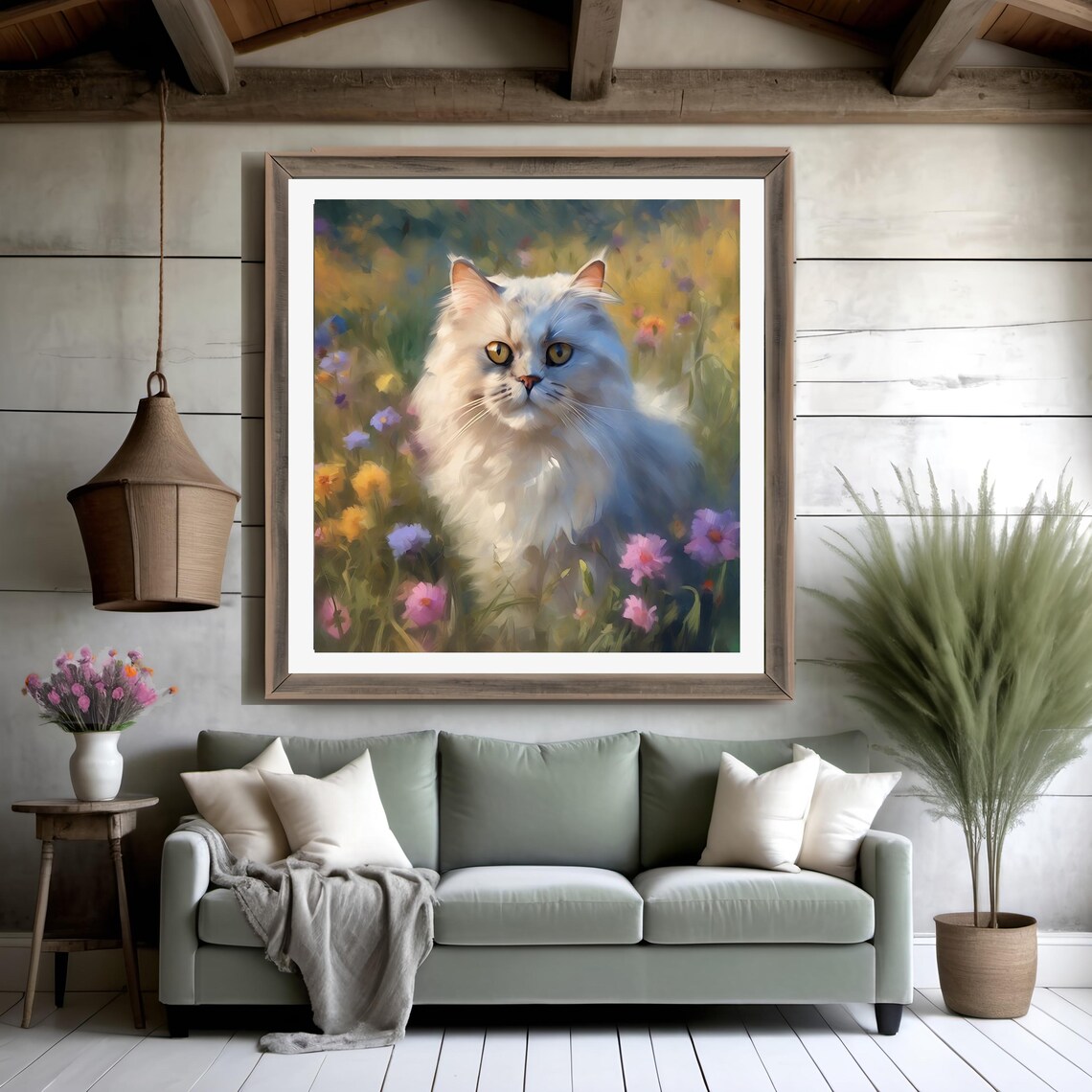 Cream Persian Cat Among Colorful Spring Wildflowers Art Poster - Image 2