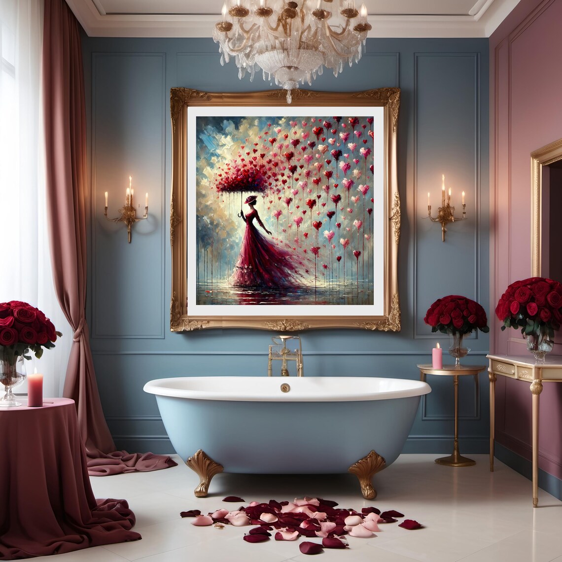 Vintage Valentine Woman With Umbrella, Impressionist Art Print - Image 2