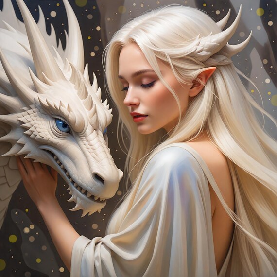 Sorceress And Dragon Art Print Mystical Fantasy Enchanting Artwork For Home Decor Magical Wall Art Gift For Fans