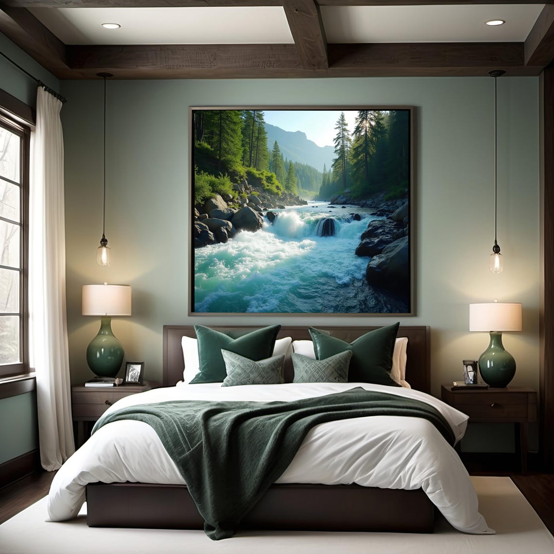 Roaring Rapids Ultra Realistic Nature Wall Art Wilderness Scene With Rapids Mountains Lush Greenery For Home - Image 3