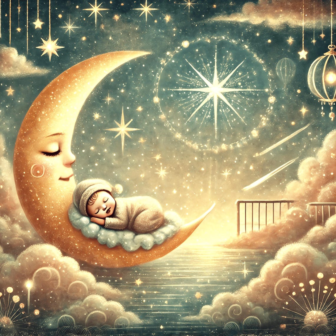Twinkle Twinkle Little Star Baby Sleeping On The Moon Art Poster