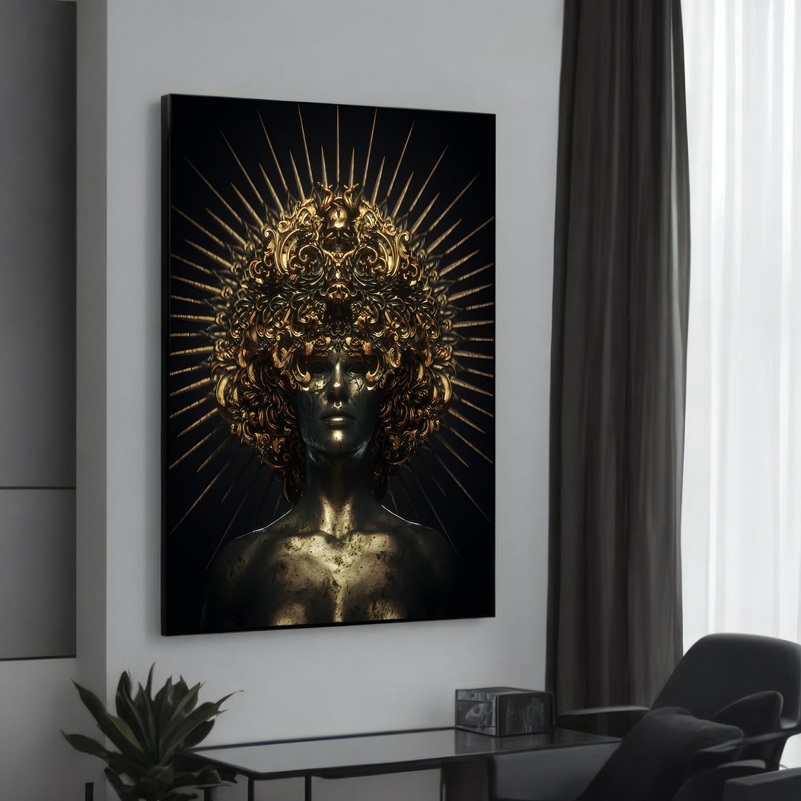 Radiant Golden Goddess Baroque Sun Crown Modern Luxe Art Poster