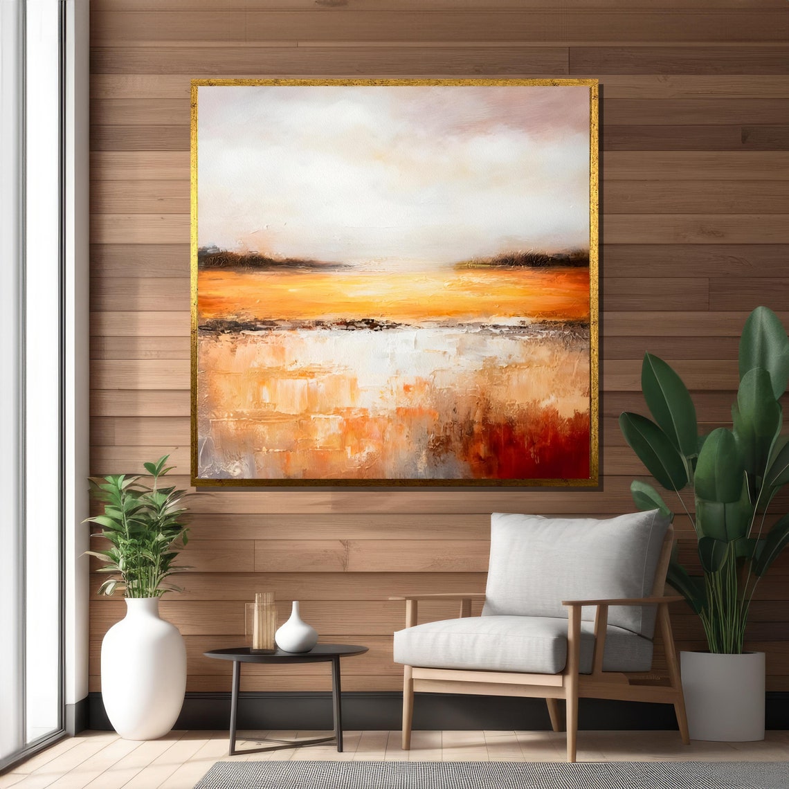 Sunset Abstract Orange Horizon Landscape Warm Tones Artwork Poster