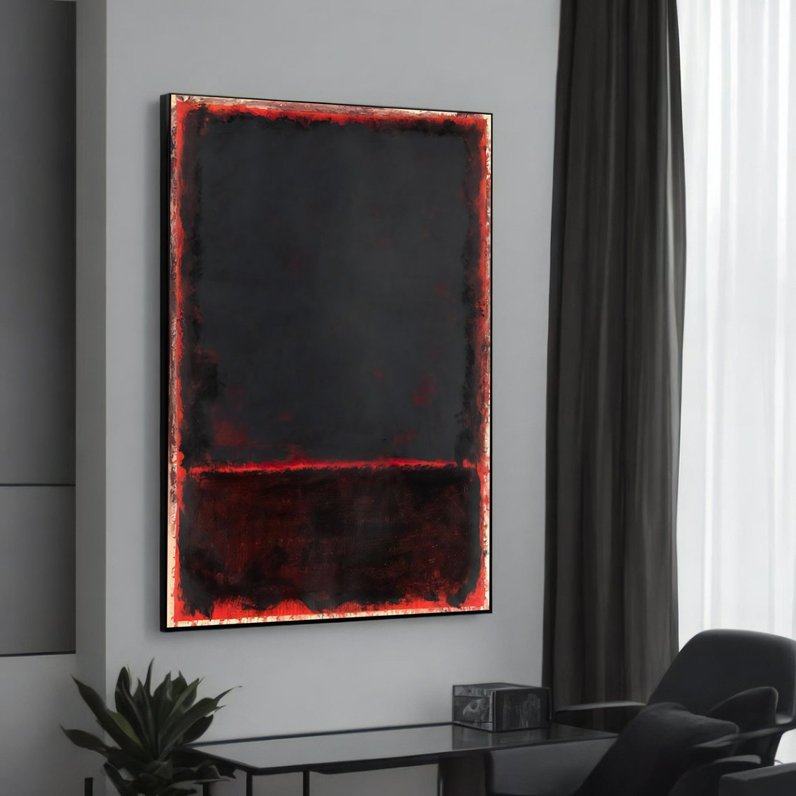 Rothko Style Deep Red Black Color Field Dramatic Abstract Poster