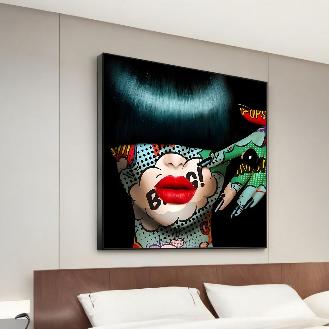 Pop Art Woman Red Lips Comic Style Bold Retro Portrait Wall Art