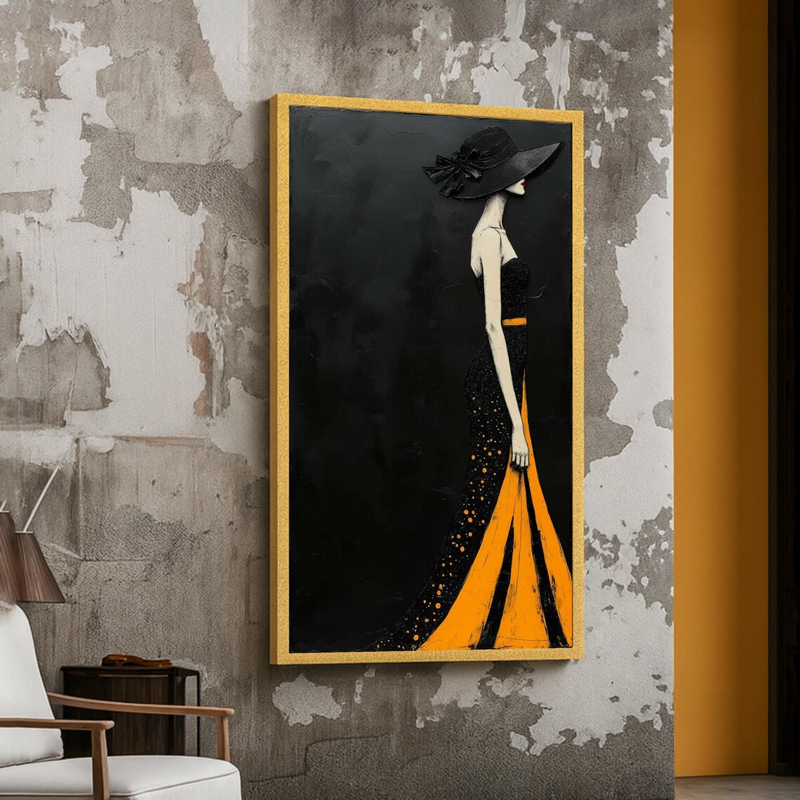 Elegant Woman In Black Hat, Fashion Art Print