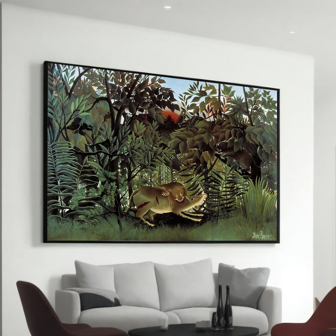 Henri Rousseau Tiger and Buffalo Fight Jungle Classic Art Poster