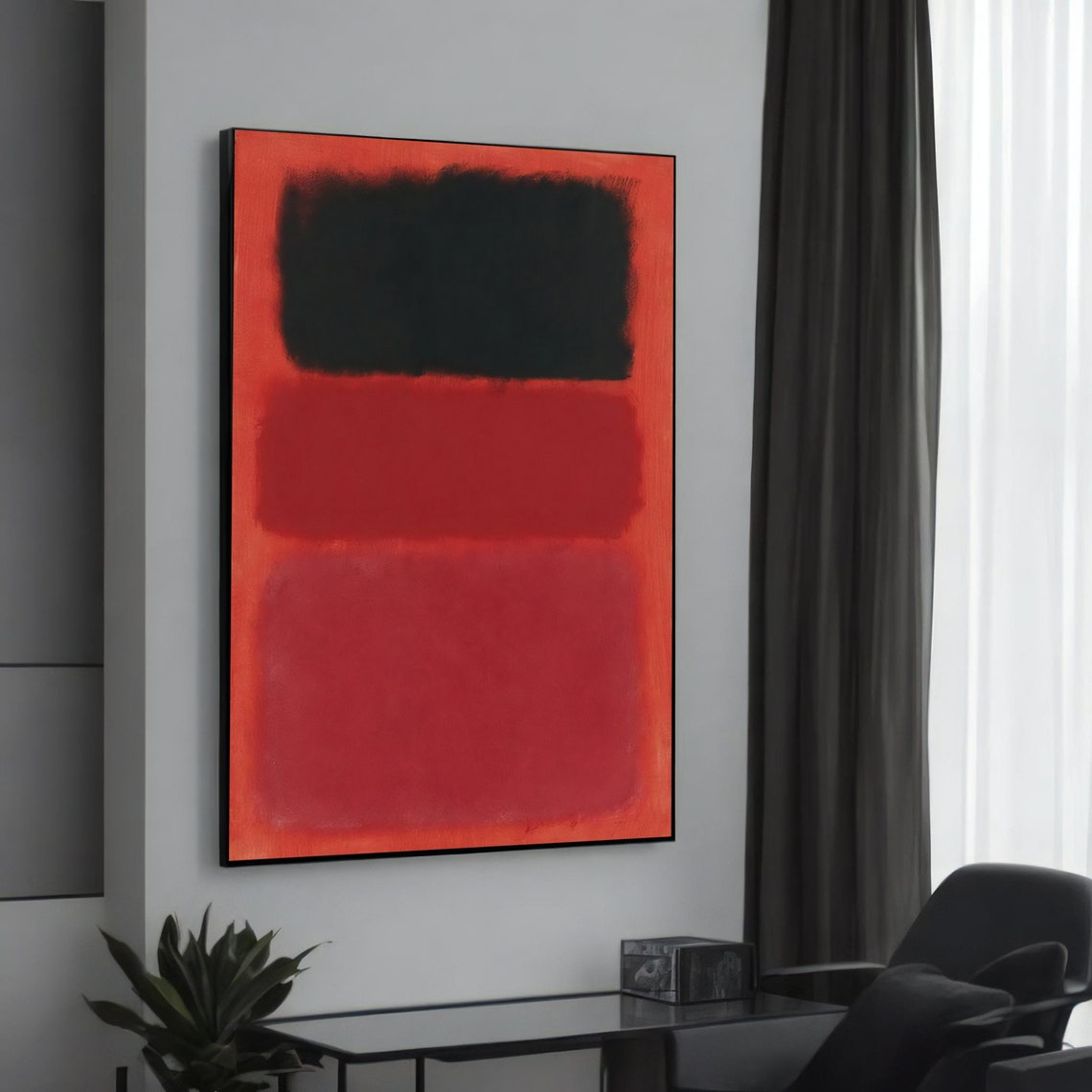Rothko Style Bold Red Black Color Field Abstract Canvas Art Poster