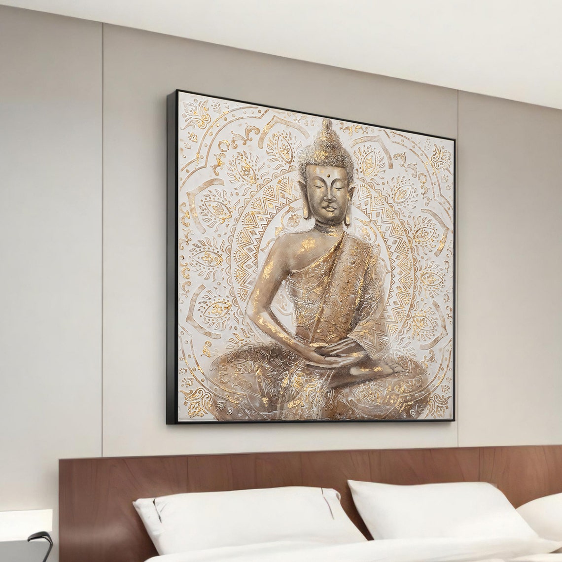 Golden Buddha Meditating Serene Mandala Peaceful Decor Poster