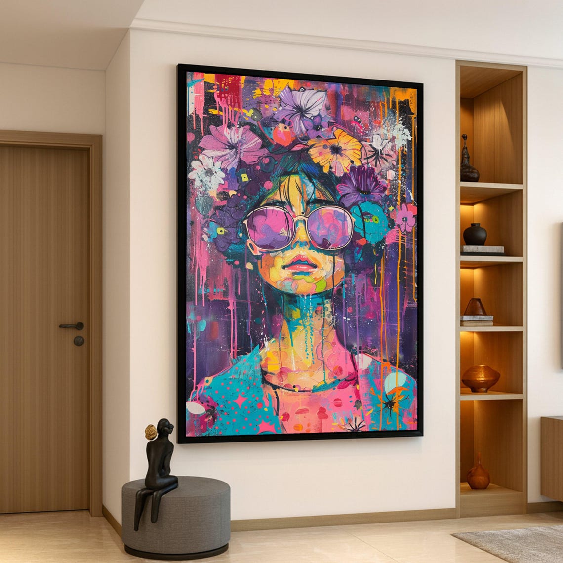 Vibrant Colorful Abstract Woman Sunglasses Floral Art Poster