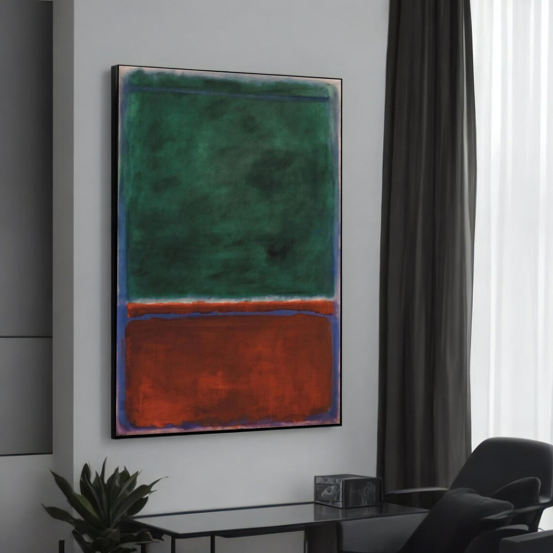 Emerald Green And Crimson Abstract Color Field Rich Modern Gallery Art Poster