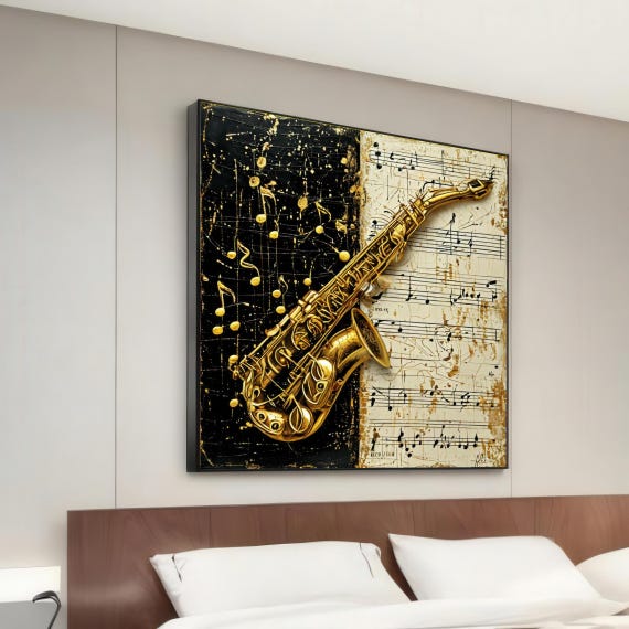 Saxophone Symphony Poster, Musical Notes Art