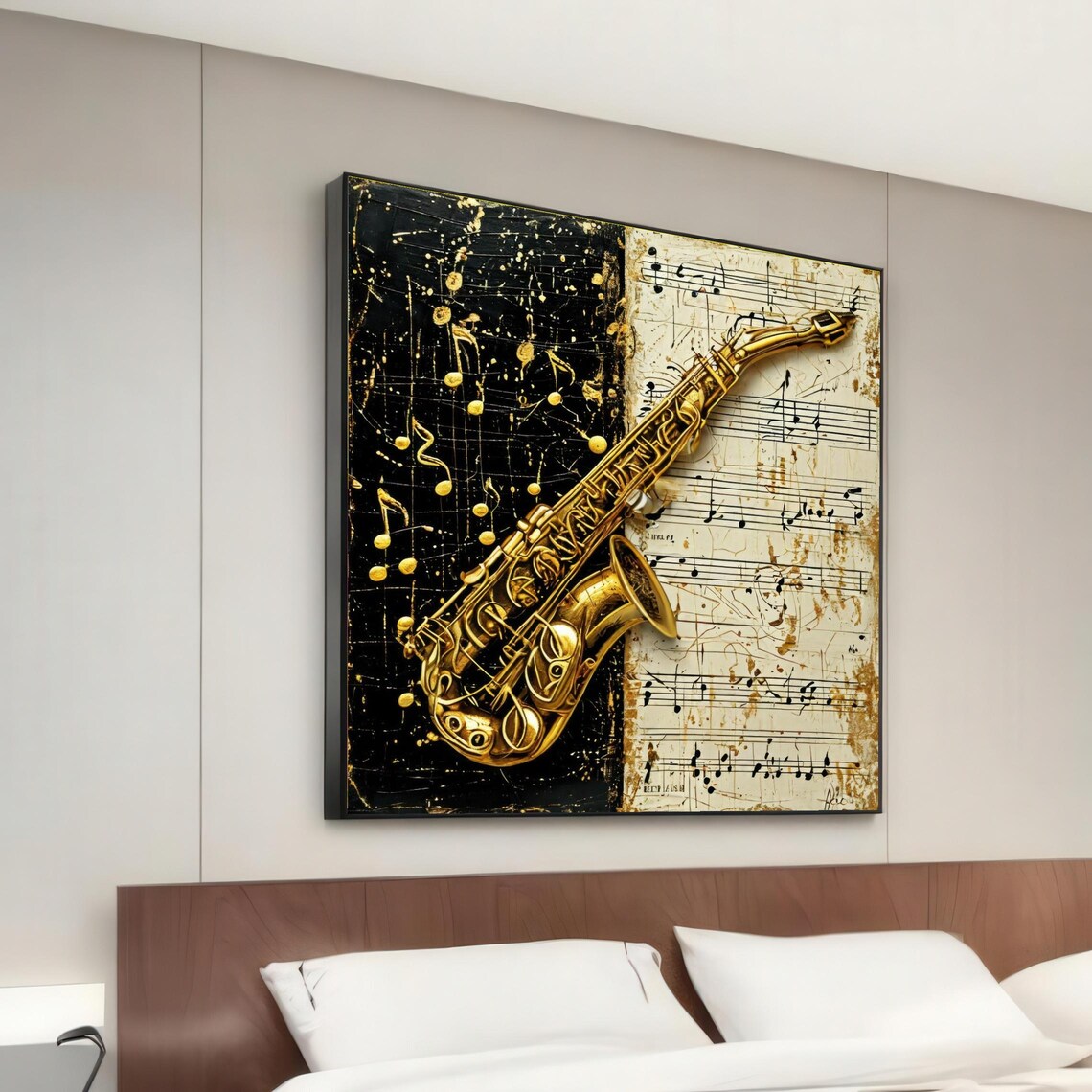 Saxophone Symphony Poster, Musical Notes Art