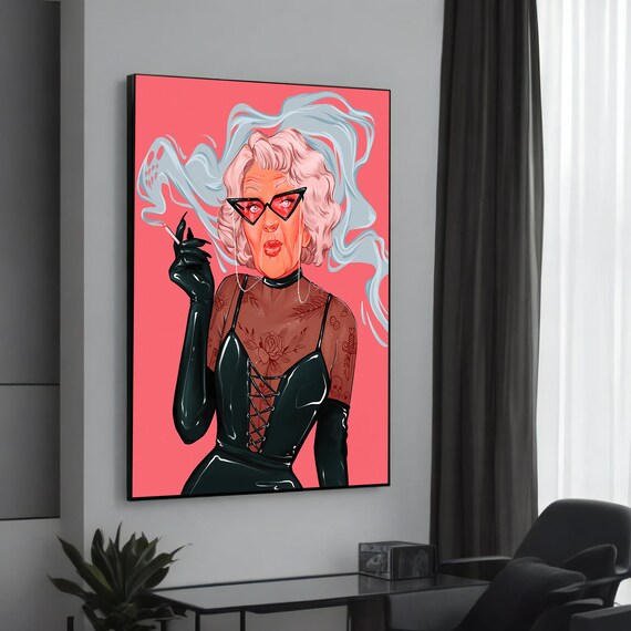 Tattooed Pin Up Elderly Lady Cat Eye Sunglasses Retro Pop Poster