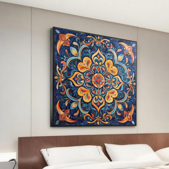Ornate Floral Mandala Canvas Bohemian Wall Art Colorful Print Design Ready To Hang Home Decoration