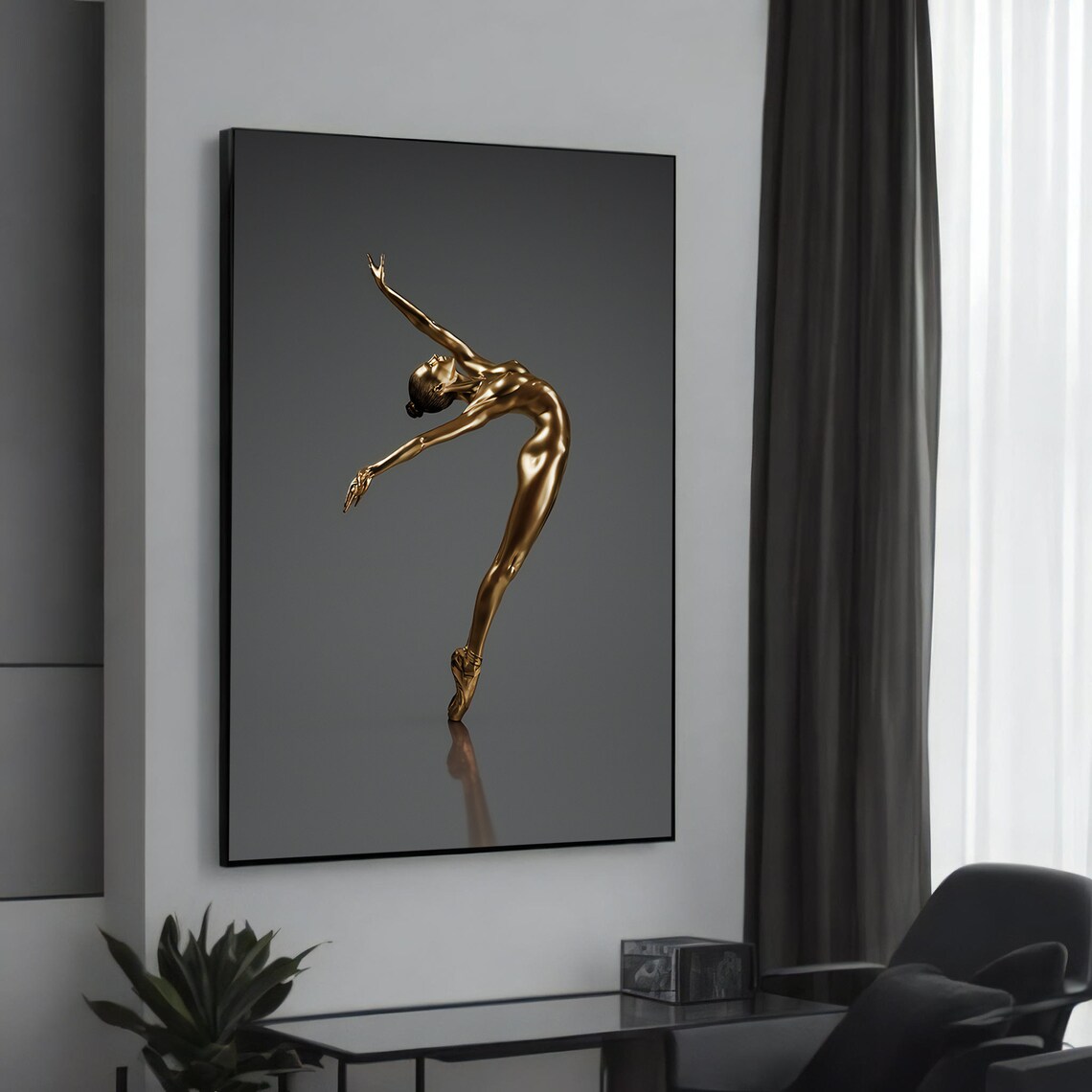 Graceful Golden Ballerina Wall Art Print