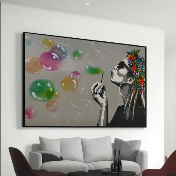 Banksy-Inspired Pop Art, Bubbleblowing Girl Poster