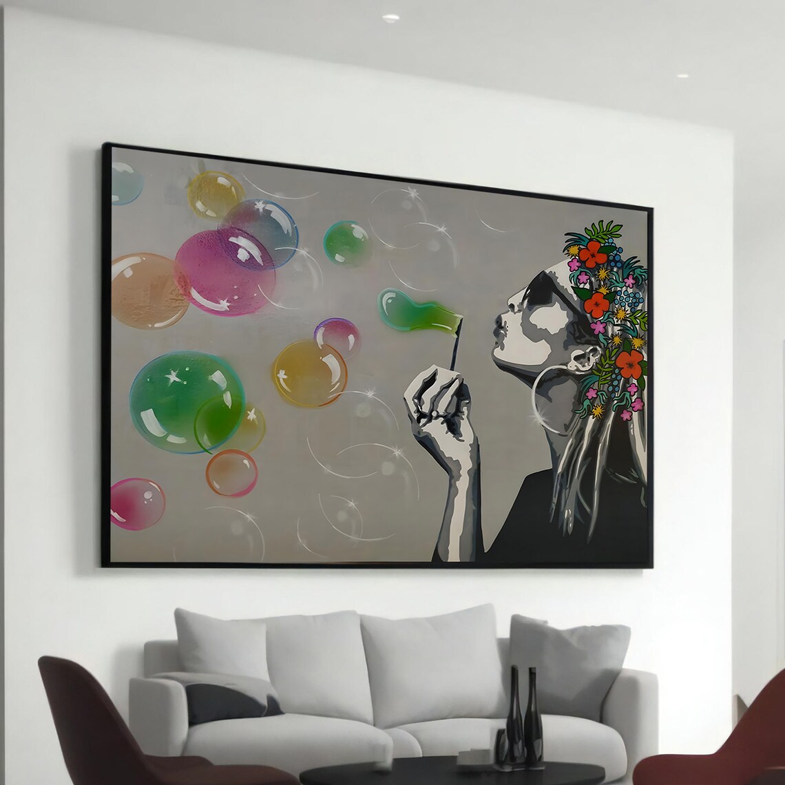 Banksy-Inspired Pop Art, Bubbleblowing Girl Poster