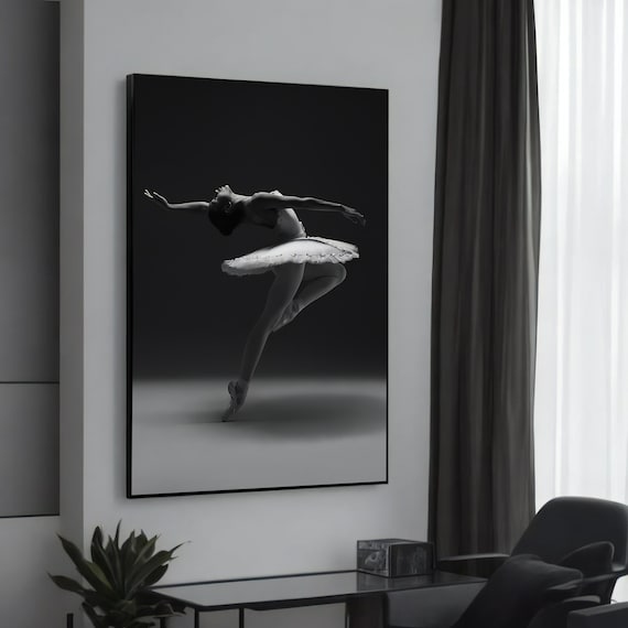 Elegant Black And White Ballerina Canvas Painting Ballet Dance Art For Lovers